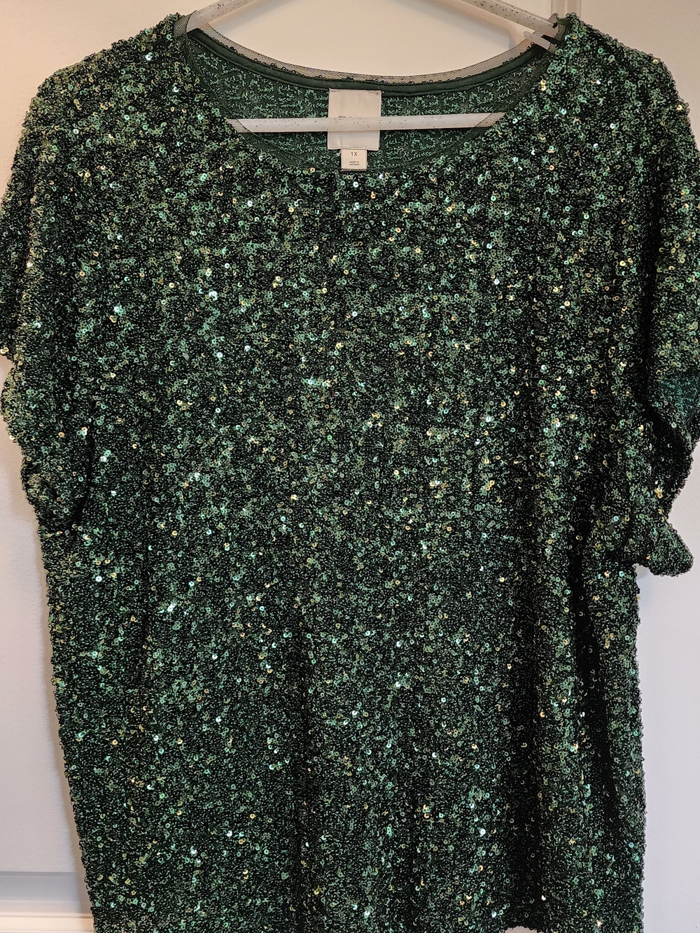 NWT Maeve Emerald Sequin Short Sleeve Crewneck Top